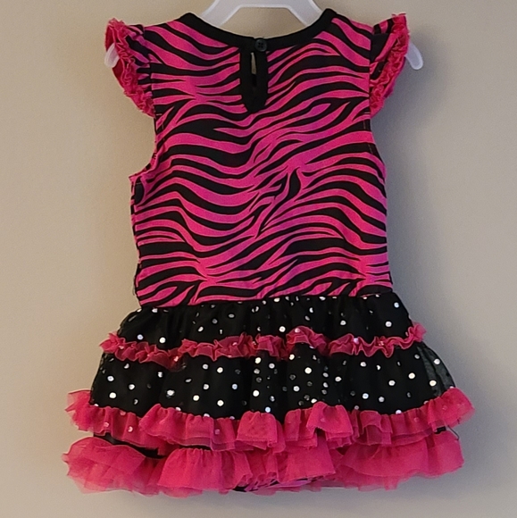 "Born to be Wild" pink zebra striped onesie/bodysuit with tutu - Picture 2 of 4